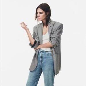 Zara Dark Gray heathered Glen Plaid  Oversized Blazer with 2 button close - M